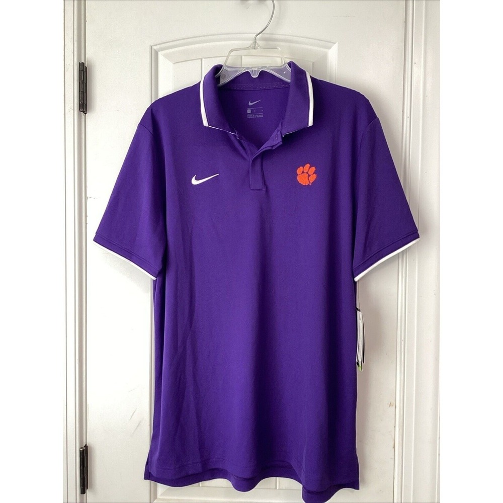 Nike Clemson Tigers Sideline Short Sleeve UV Football Polo Mens L Purple